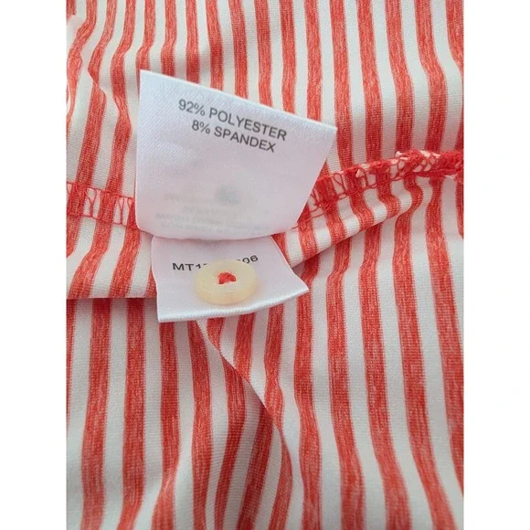 Masters Tech Mens Golf Polo Shirt Large Orange White Striped Short Sleeve Logo - Picture 6 of 10